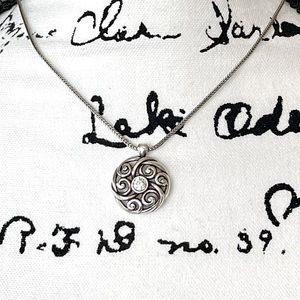 BRIGHTON Round Scroll Pendant With Center Crystal Necklace RETIRED